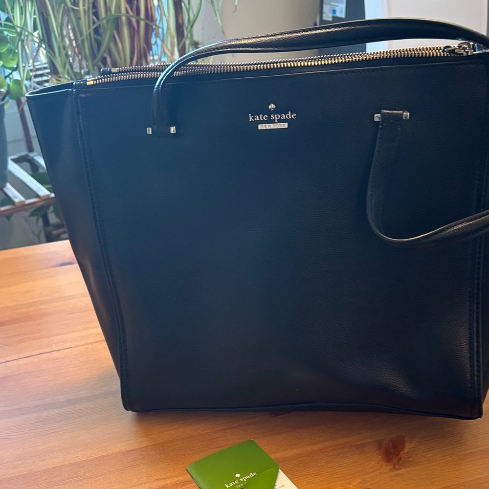 kate spade Black Pebbled Leather Tote with Gold Trim